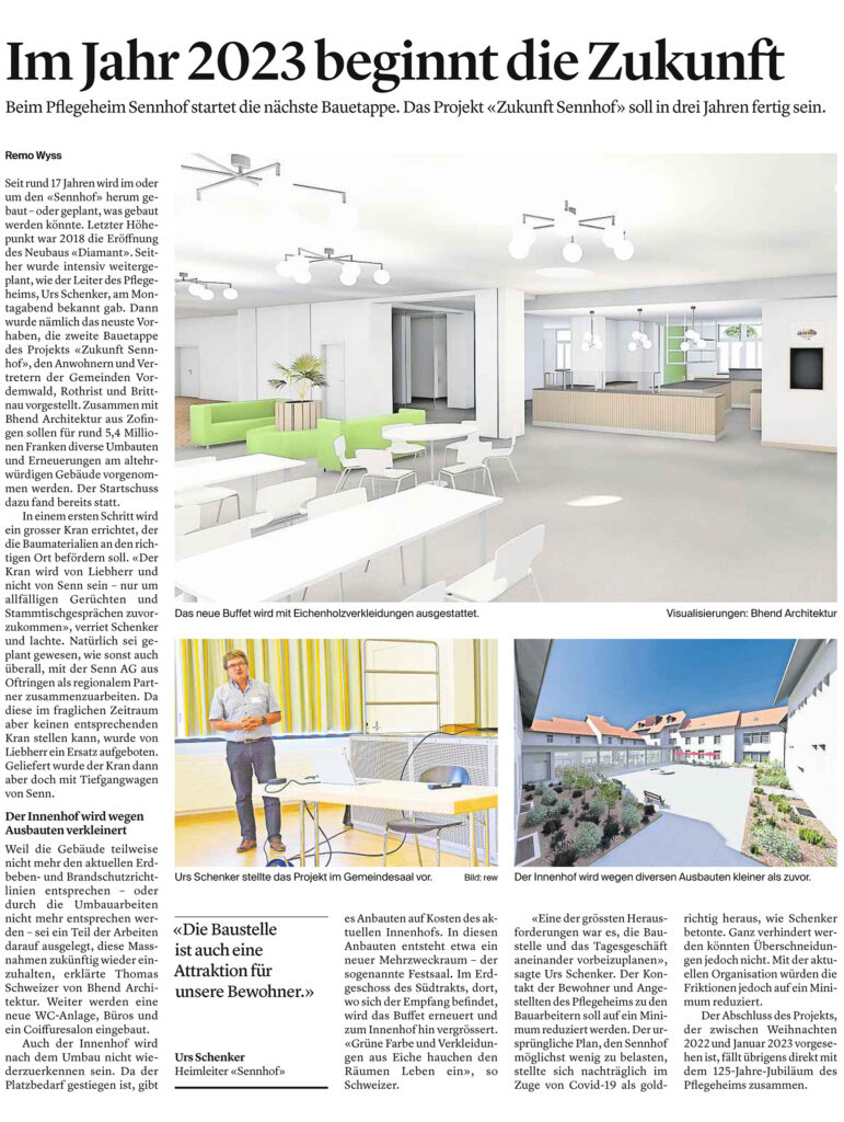 Bhend Architektur presse Bericht Pflegeheim Sennhof - Im Jahr 2023 beginnt die Zukunft