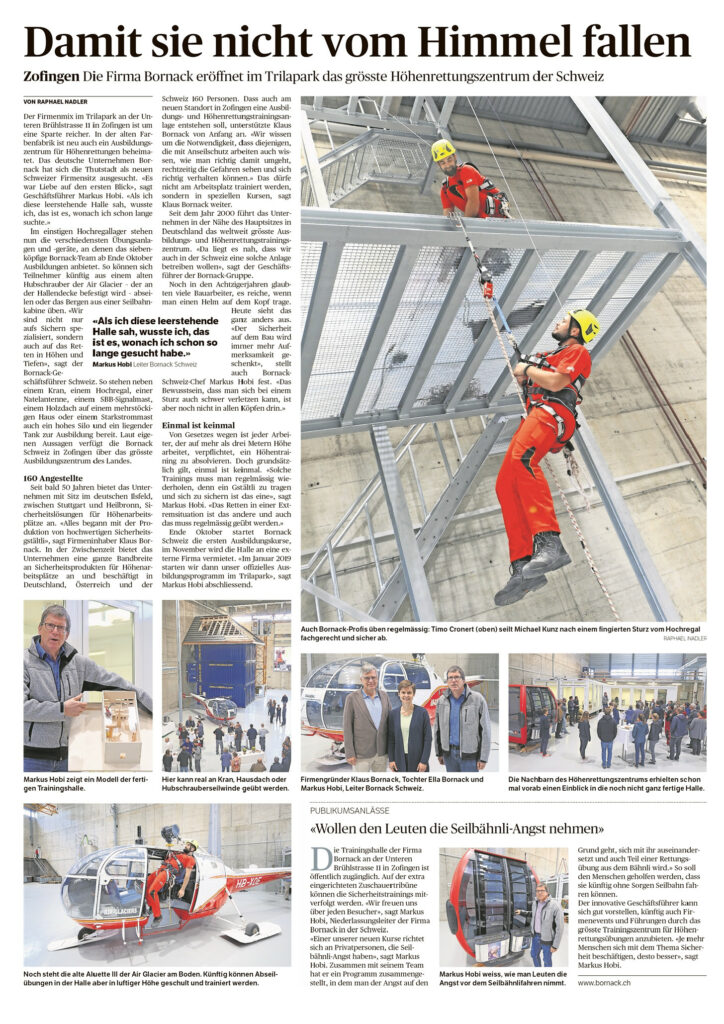 Bhend Architektur presse Bericht Bornack Höhenrettungszentrum Zofinger Tagblatt 17.10.2018