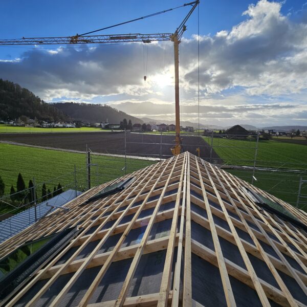 Dach Aufgerichtet und bereit für die Eindeckung